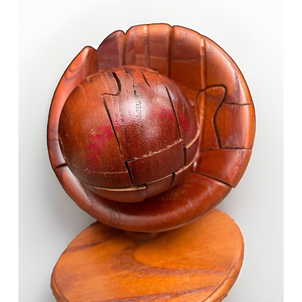 Wooden Baseball & Glove 3D Puzzle CHH 6140 Brain Teaser Desk Decor Dark Wood